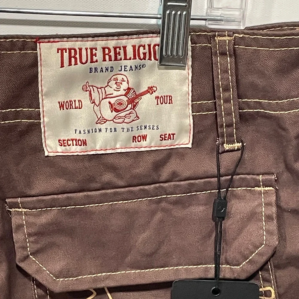 True‎ Religion Mens Bracken Brown Cargo Pants Contrast Stitch Straight Size 30